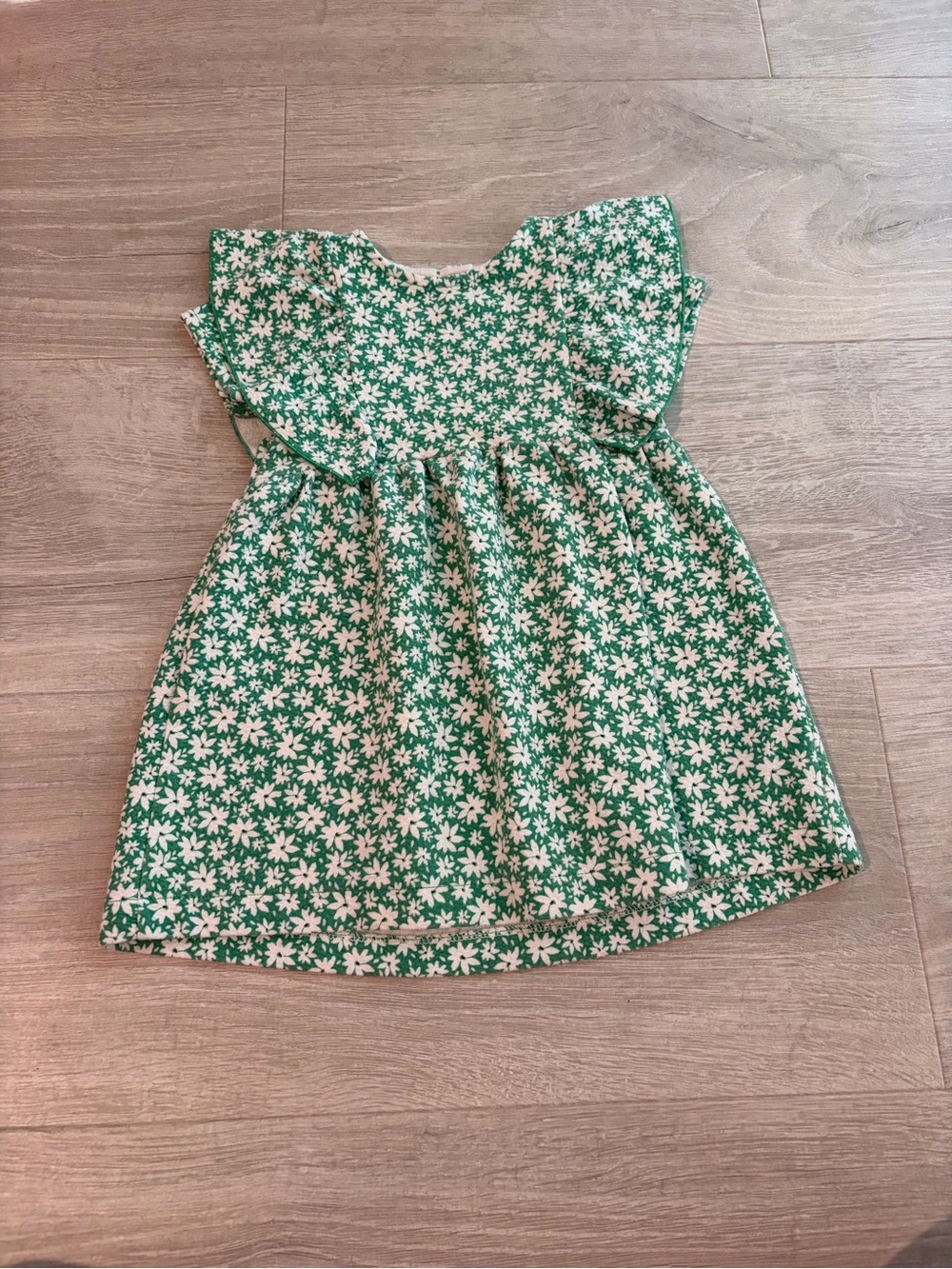 ZARA Green Floral Ruffle-Sleeve Kids Dress